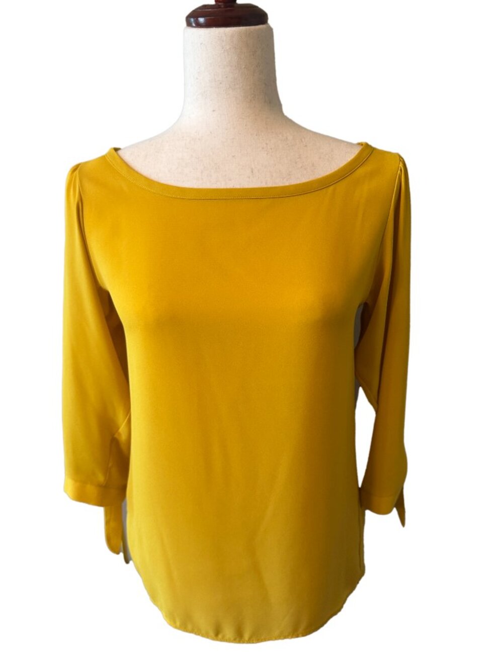 Loft Outlet Mustard Yellow Mixed Media Tie-Sleeved Top